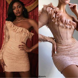 LHouse of CB ‘Adele’ Asymmetric Mini Ruffle Dress NWOT